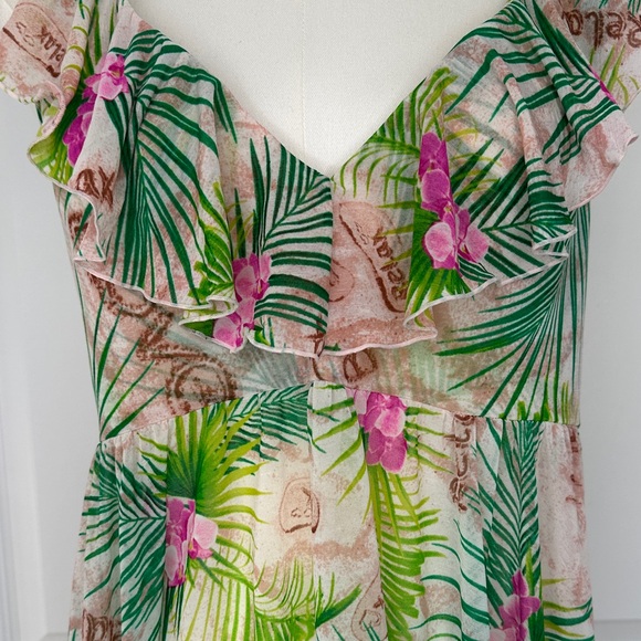 Betsey Johnson Tropical Green Pink Hi-Low Racerback Swim Cover-up Dress Size L - Picture 5 of 15